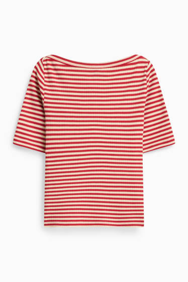 Damen - T-Shirt - gestreift - rot / cremeweiss