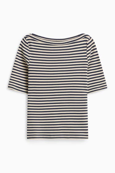 Damen - T-Shirt - gestreift - weiss / schwarz