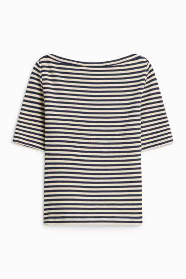 Damen - T-Shirt - gestreift - weiss / schwarz