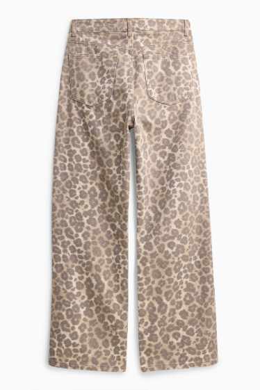 Dames - Baggy jeans - mid waist - luipaardprint - beige