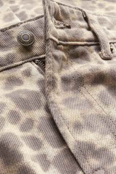 Dames - Baggy jeans - mid waist - luipaardprint - beige