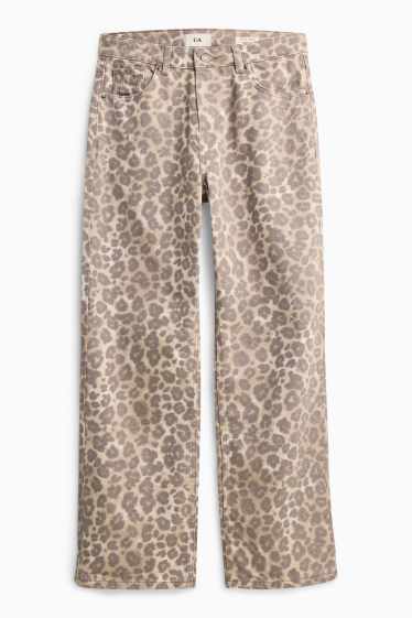 Dames - Baggy jeans - mid waist - luipaardprint - beige