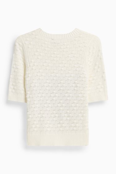 Femmes - Pull en maille - manches courtes - finition texturée - blanc crème