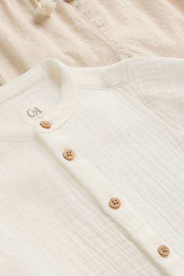 Miminka - chlapci - Outfit pro miminka s lněným podílem - 2dílný - strukturovaný - bílá/béžová