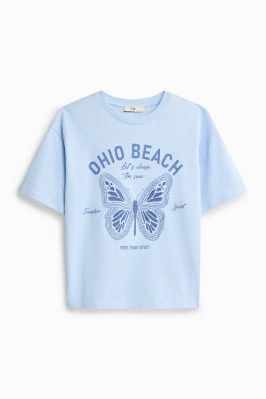 Kinder Mädchen - Schmetterling - Kurzarmshirt - hellblau