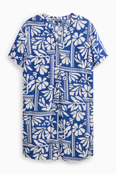 Damen - Kleid mit V-Ausschnitt - gemustert - blau / weiß