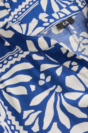 Damen - Kleid mit V-Ausschnitt - gemustert - blau / weiß