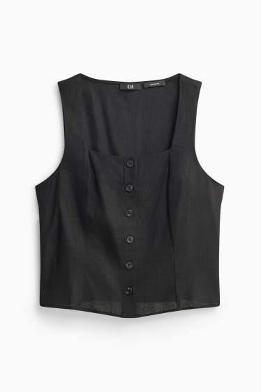 Damen - Weste mit Leinen-Anteil - tailliert - schwarz