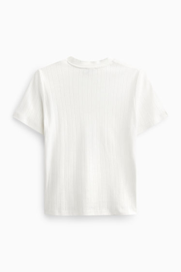 Damen - T-Shirt - Regular Fit - gerippt - weiß