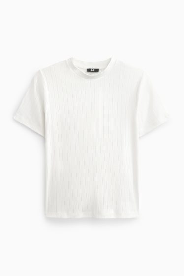 Damen - T-Shirt - Regular Fit - gerippt - weiß