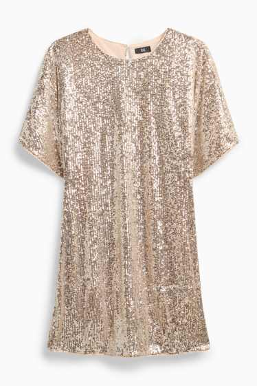 Damen - Pailetten-Kleid - cremefarben