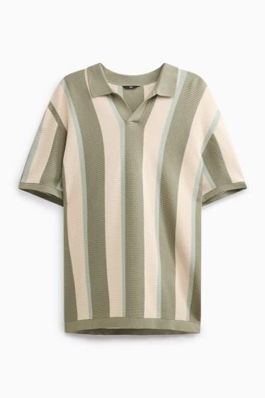 Herren - Strick-Poloshirt - Regular Fit - gestreift - strukturiert - grün