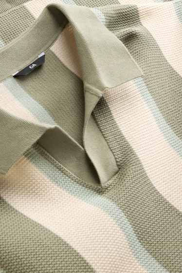 Herren - Strick-Poloshirt - Regular Fit - gestreift - strukturiert - grün