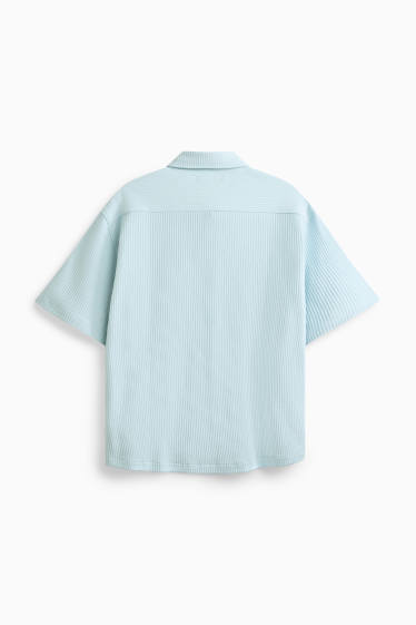 Uomo - Camicia - relaxed fit - collo all'italiana - a coste - azzurro