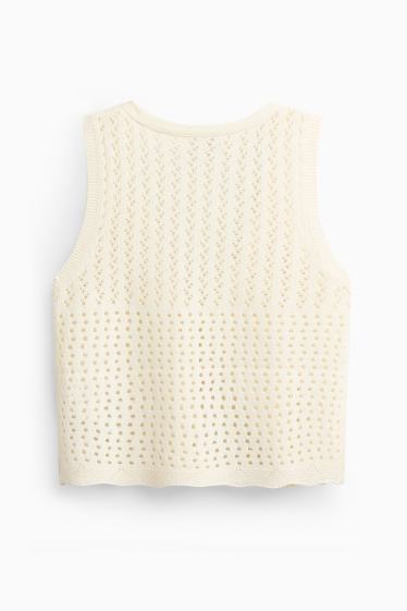 Damen - Crochet-Top - V-Ausschnitt - cremeweiß