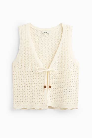 Damen - Crochet-Top - V-Ausschnitt - cremeweiß