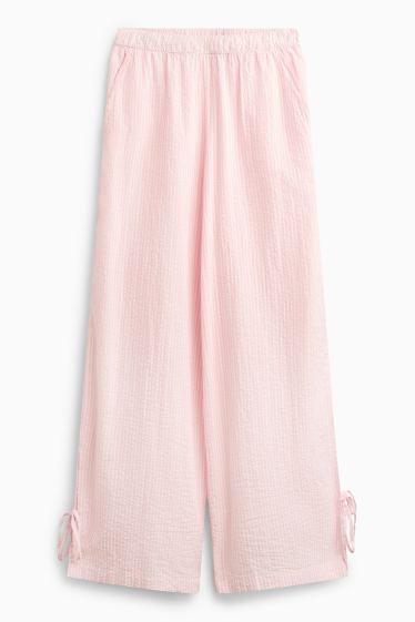 Dames - Mousseline pantalon - mid waist - wide leg - gestreept - roze