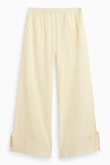 Damen - Musselin-Stoffhose - Mid Waist - Wide Leg - gestreift - hellgelb