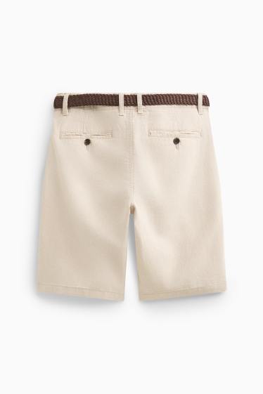 Hommes - Short avec ceinture - beige