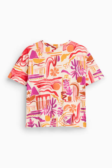 Dámské - Tričko - regular fit - se vzorem - červená/béžová