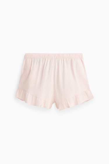 Damen - Shorts mit Leinen-Anteil - Mid Waist - strukturiert - weiß / rosa
