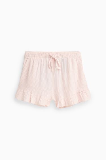 Damen - Shorts mit Leinen-Anteil - Mid Waist - strukturiert - weiß / rosa
