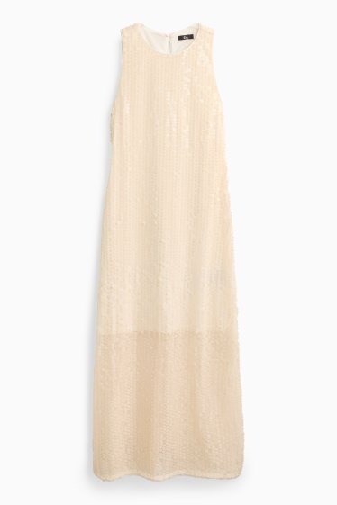 Damen - Pailletten-Kleid - Straight Fit - beige