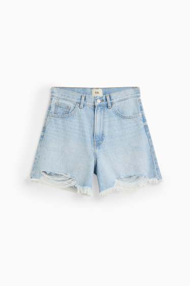 Damen - Jeans-Shorts - High Waist - helljeansblau