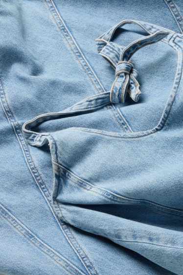 Women - Denim dress with V-neck - blue denim