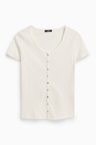 Damen - T-Shirt - Regular Fit - gerippt - weiß