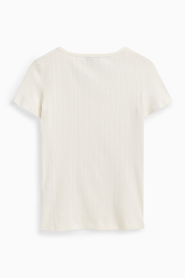 Damen - T-Shirt - Regular Fit - gerippt - weiß