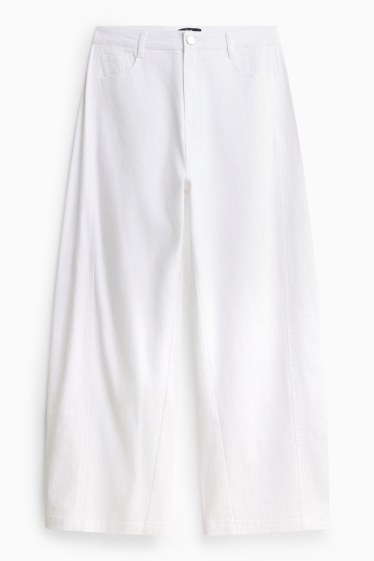 Damen - Stoffhose mit Gürtel - High Waist - Barrel Leg - weiß