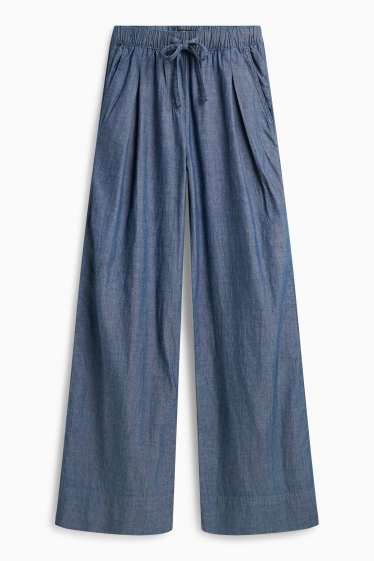 Women - Cloth trousers - mid-rise waist - palazzo - blue denim
