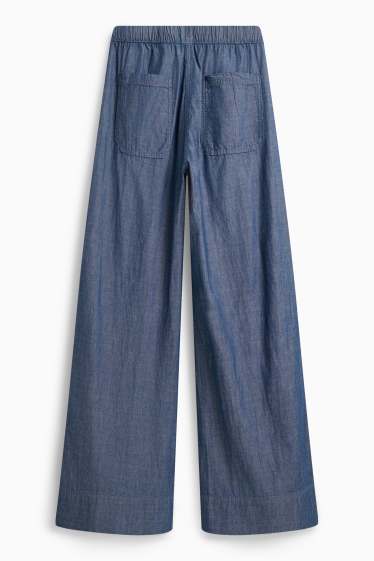 Women - Cloth trousers - mid-rise waist - palazzo - blue denim