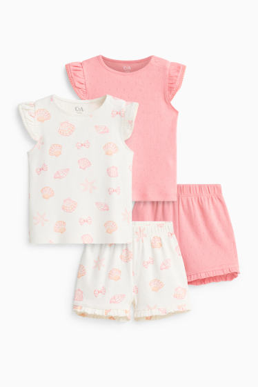 Baby Mädchen - Multipack 2er - Muschel - Baby-Pyjama - 4 teilig - weiss / pink