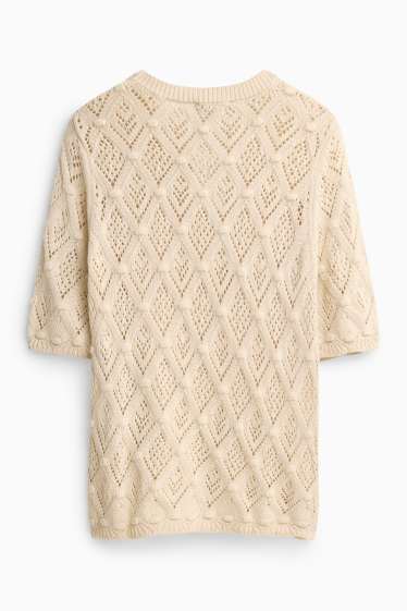 Damen - Strickpullover - kurzarm - beige