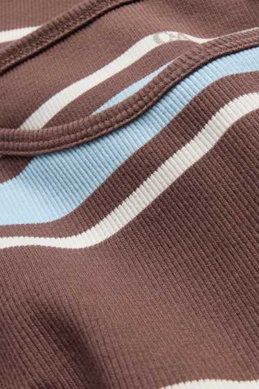 Women - T-shirt - slim fit - ribbed - striped - brown / blue