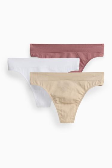 Damen - Multipack 3er - String - seamless - rosa / beige