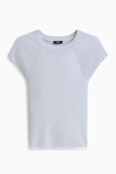 Damen - Strickpullover - kurzarm - hellblau