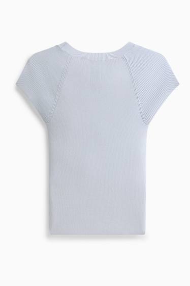 Damen - Strickpullover - kurzarm - hellblau