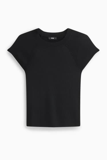 Damen - Strickpullover - kurzarm - schwarz