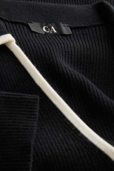 Damen - Strickpullover - kurzarm - gerippt - schwarz