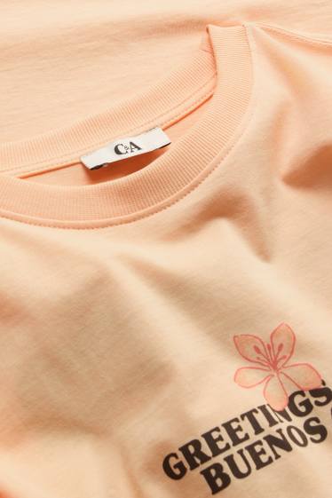 Women - T-shirt - oversized - patterned - light orange