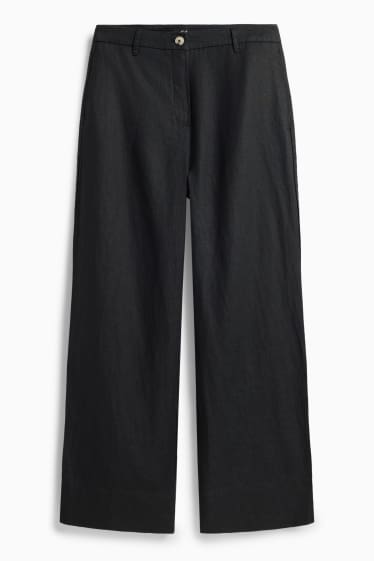 Dames - Linnen broek - high waist - wide leg - zwart
