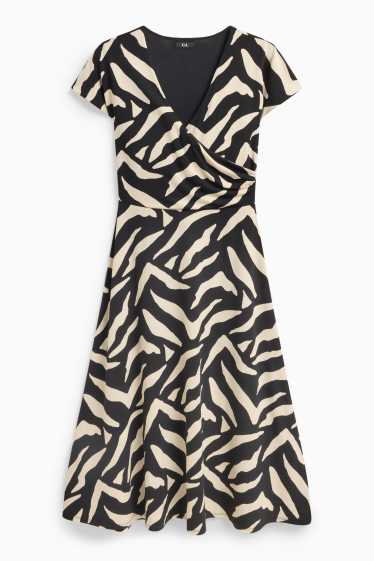 Damen - Fit & Flare Kleid - gemustert - schwarz / beige
