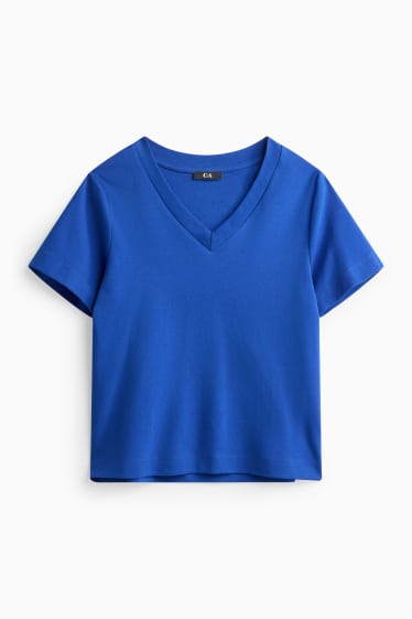 Dames - T-shirt met V-hals - slim fit - blauw