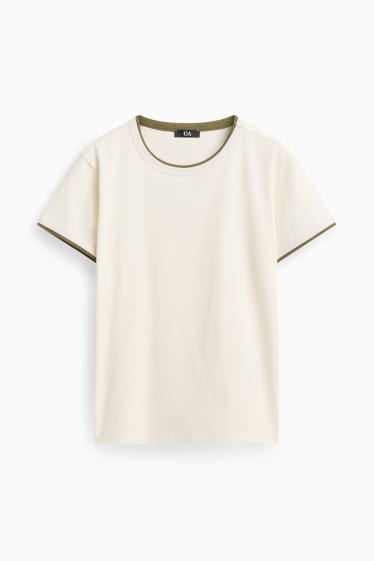 Femmes - T-shirt - regular fit - look 2-en-1 - blanc crème