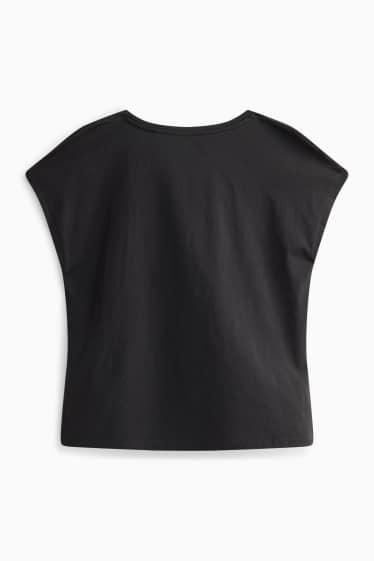 Dames - T-shirt - regular fit - gebloemd - zwart / wit