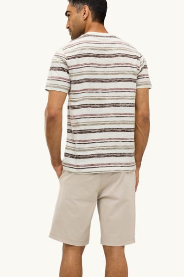 Herren - T-Shirt - Regular Fit - gestreift - beige / braun