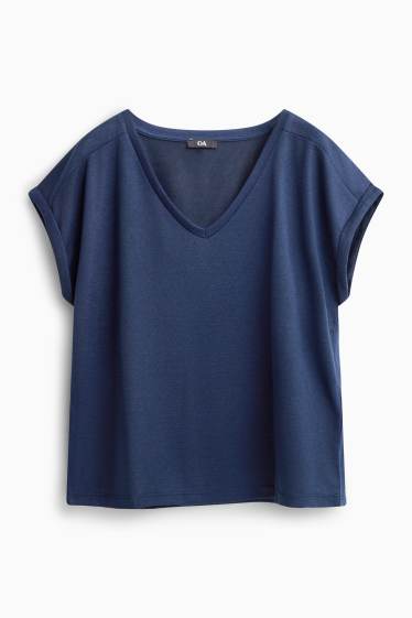 Damen - T-Shirt mit V-Ausschnitt - Relaxed Fit - dunkelblau